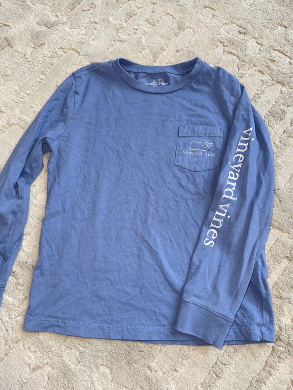 Vineyard Vines Kids Long-Sleeve Pocket Tee in Blue with Sleeve Logo 7